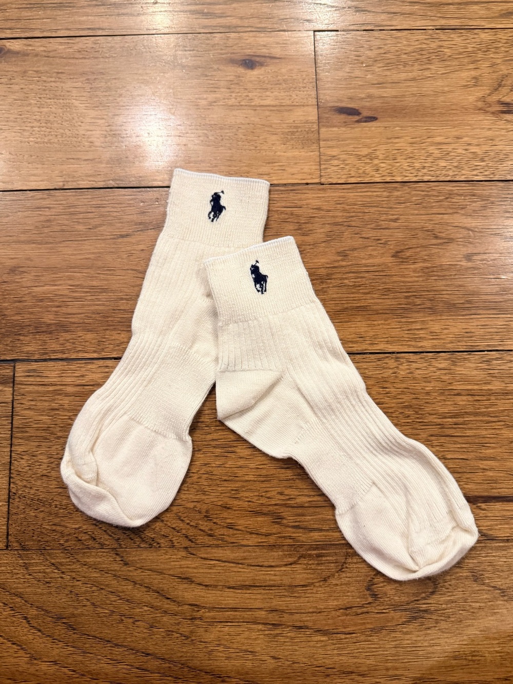 NEVER WORN Polo Logo Cream with White Trim Crew Socks